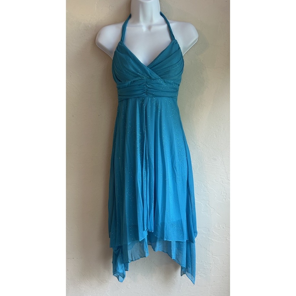 Vintage‎ Y2K City Triangles Blue Halter Dress Fairy Grunge Prom Hoco Formal M